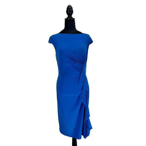Ralph Lauren LRL Pool Blue Ruffled Twist Front Dress Boat Neck NWT Size 8 - Picture 2 of 6
